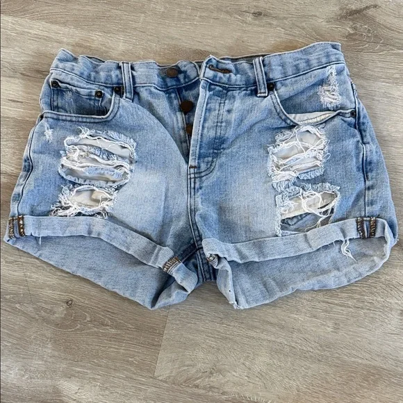 Distressed Light Blue Denim Shorts - Picture 1 of 2